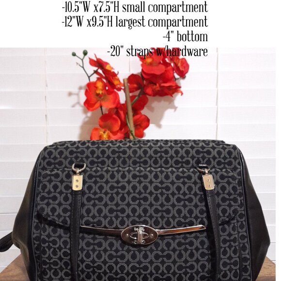 Coach Leather Canvas Black Gray Logo Large Tote Bag Fall Winter Purse - Picture 13 of 13